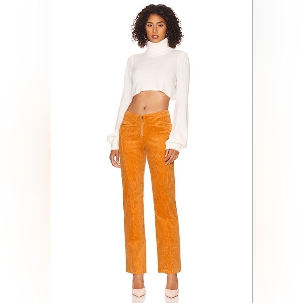 Superdown Erin Zip Corduroy Pants Mid Rise Straight Leg Ankle Length Orange XS‎